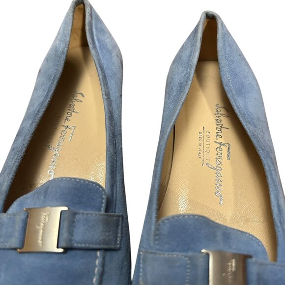 Blue Suede Loafers Quiet Luxury Minimal Chic Slip-On Comfort Old Money Luxe 7.5 - Picture 4 of 10
